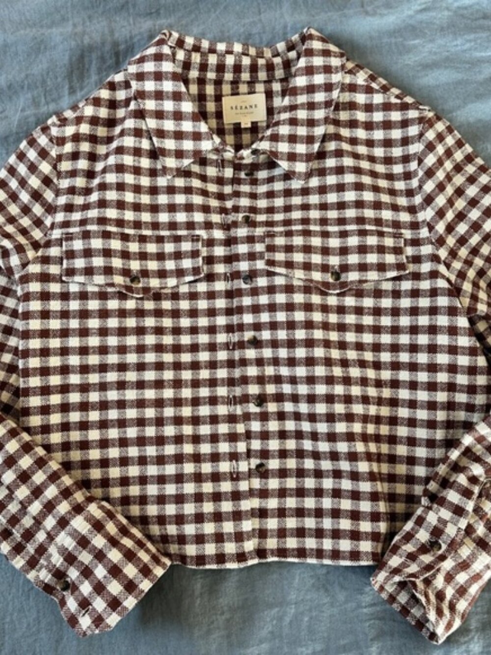 Sezane Maelle brown gingham shirt jacket